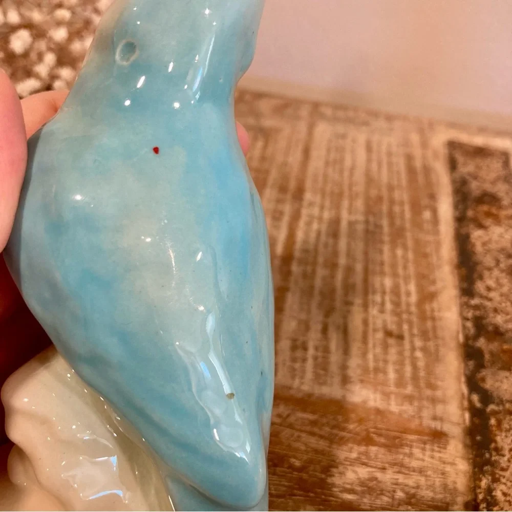Pair Vintage Parakeet Ceramic Figurines 6” Tall Pinks and Blue